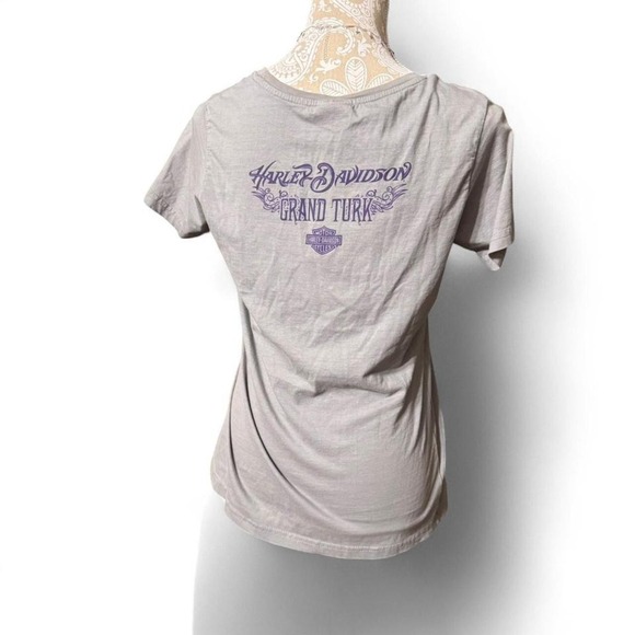 Harley Davidson Women's Gray Grand Turk Rhinestone Graphic T-Shirt Size L - Picture 4 of 7